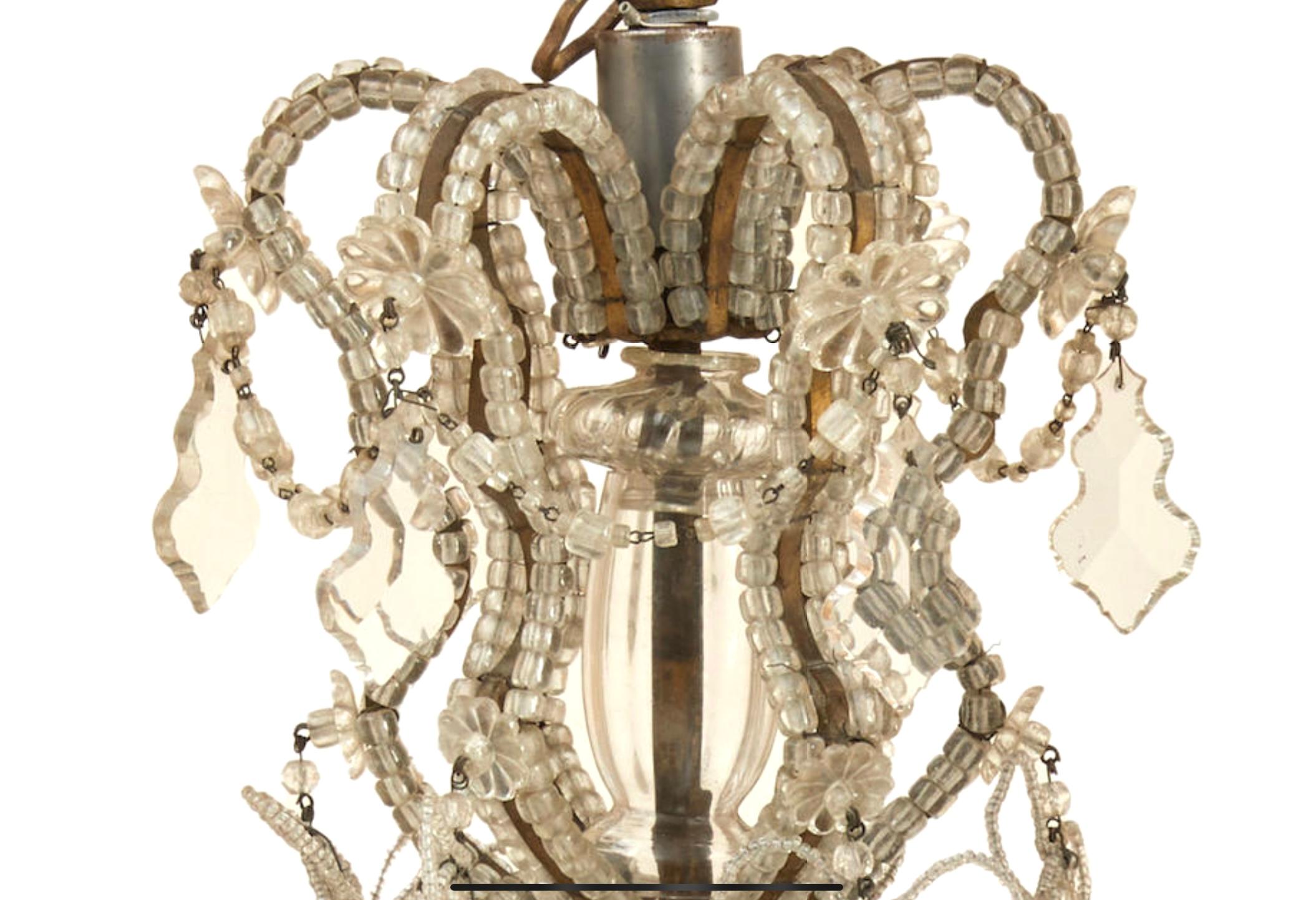Araña italiana del siglo XIX de cristal con cuentas y seis luces en Bueno estado para la venta en Bradenton, FL