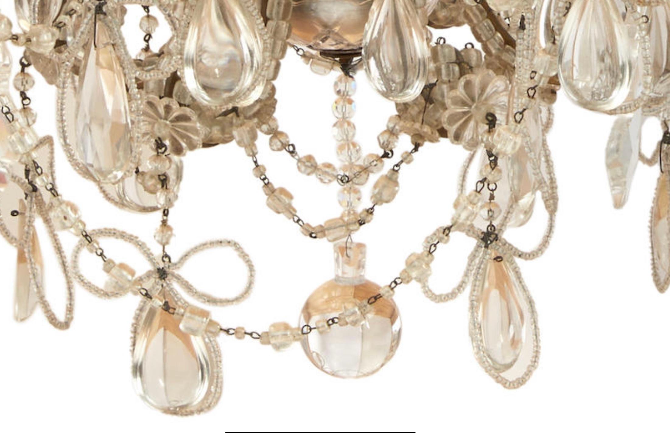 Lustre italien du 19e siècle en cristal perlé à six Lights en vente 1