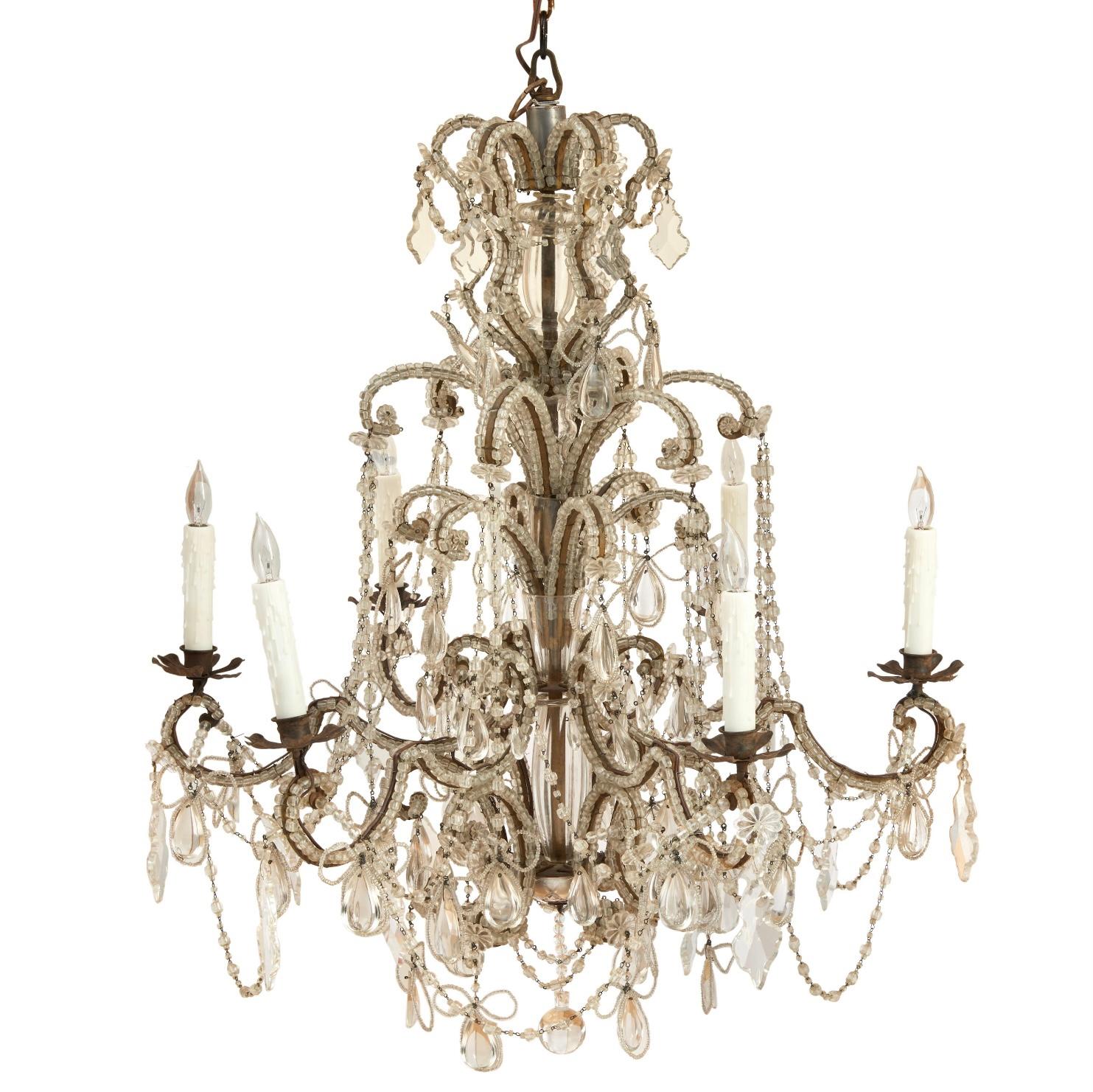 19th Century Italian Beaded Crystal Chandelier With Six Lights For Sale 3
