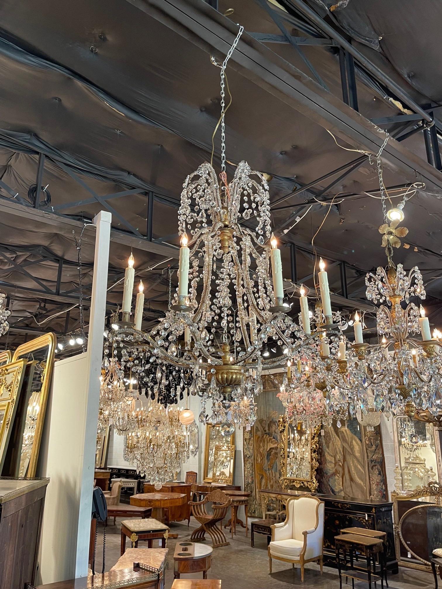 Elegant 19th century Italian beaded crystal pagoda form chandelier. Beautiful scale and shape on this piece and it is covered in gorgeous crystals. Exquisite!