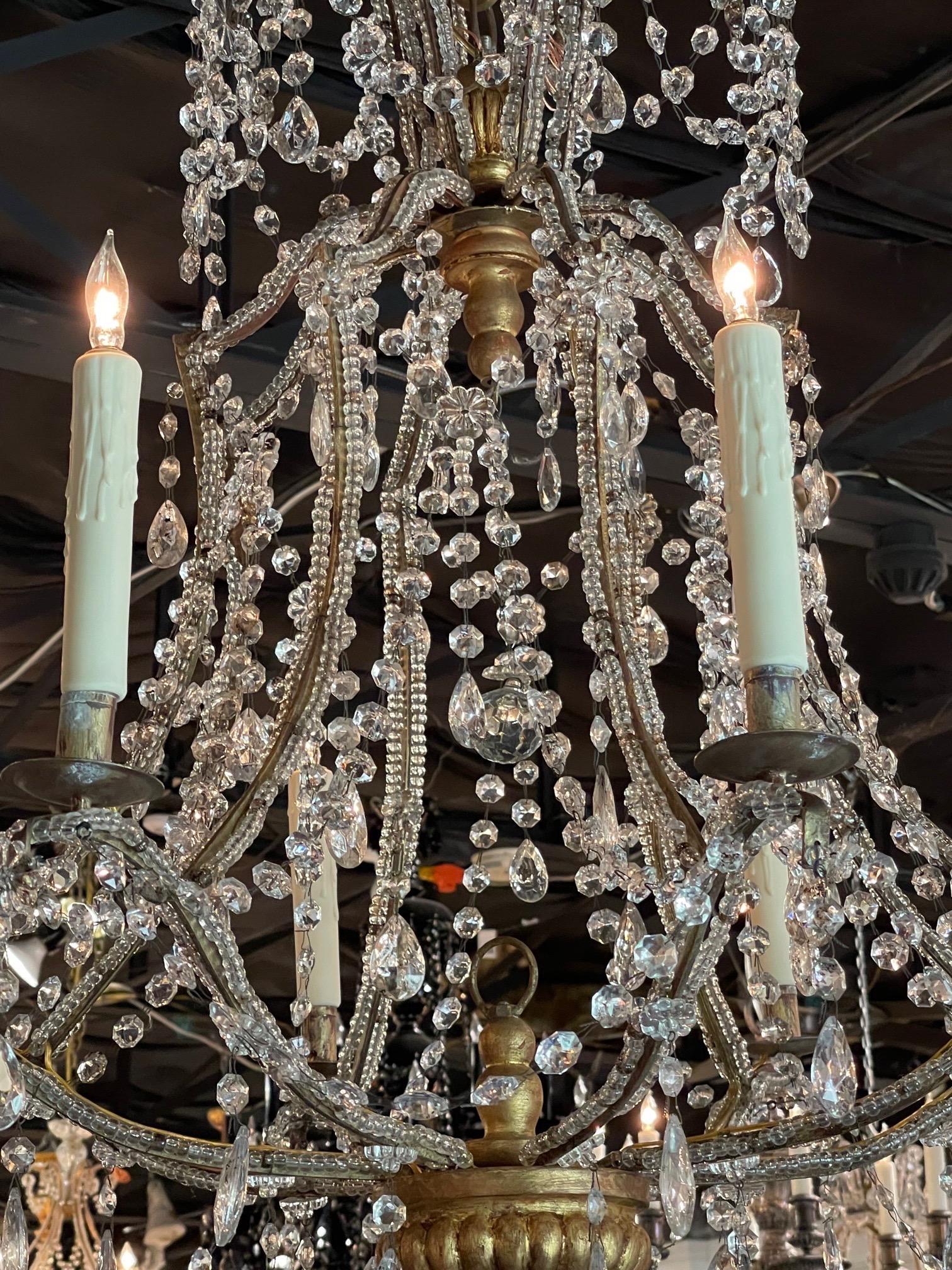 Metal 19th Century Italian Beaded Crystal Pagoda Form Chandelier For Sale