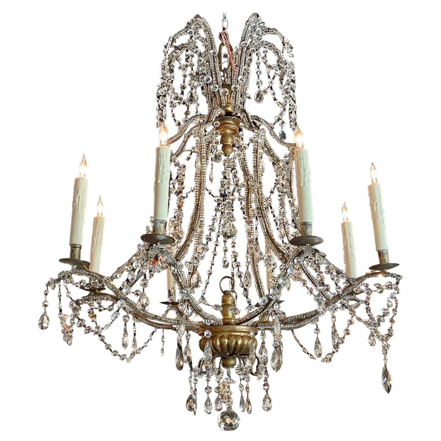 19th Century Italian Beaded Crystal Pagoda Form Chandelier