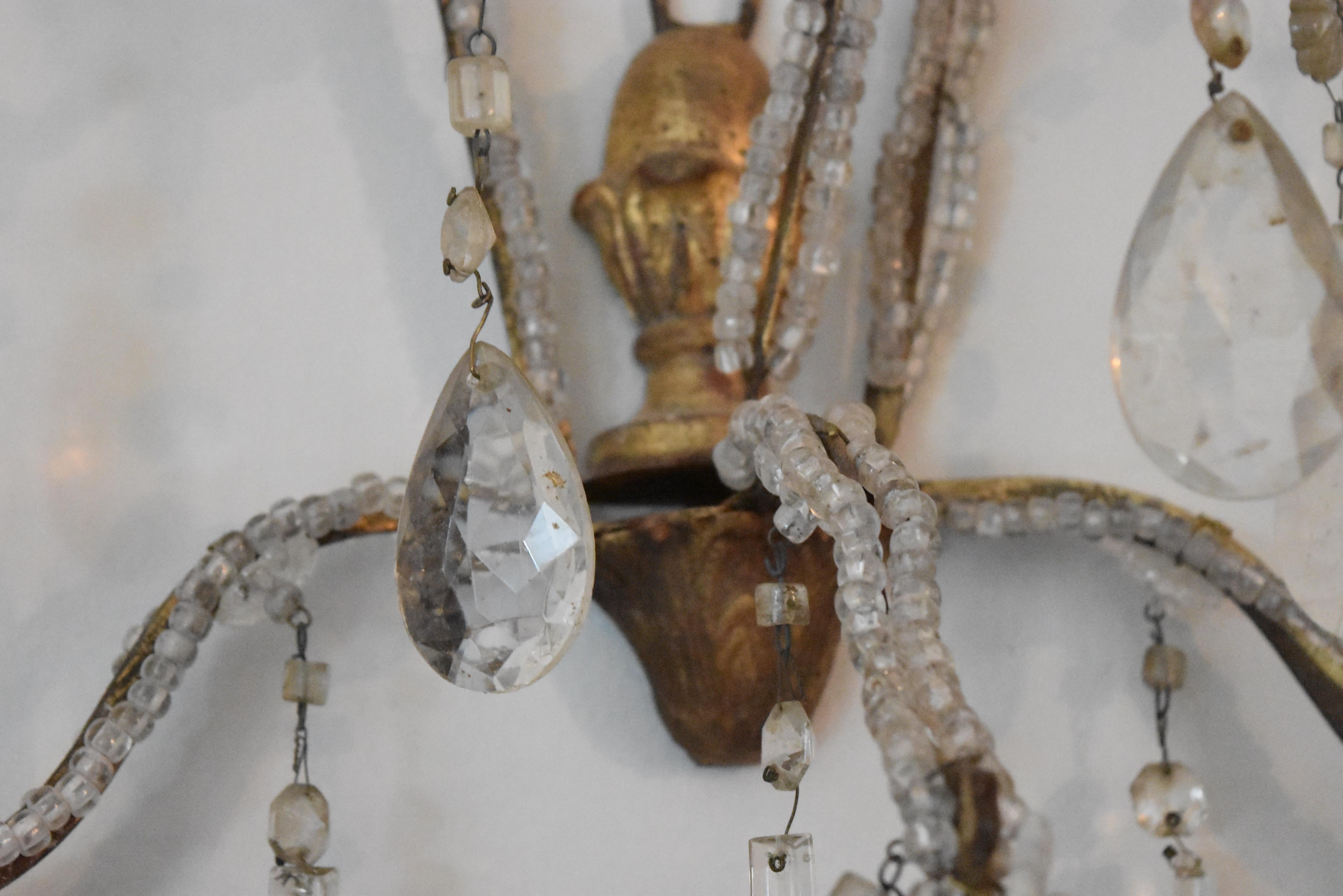 19th Century Italian Beaded Sconces from Florence with Wooden Gilt and Iron In Good Condition In Houston, TX