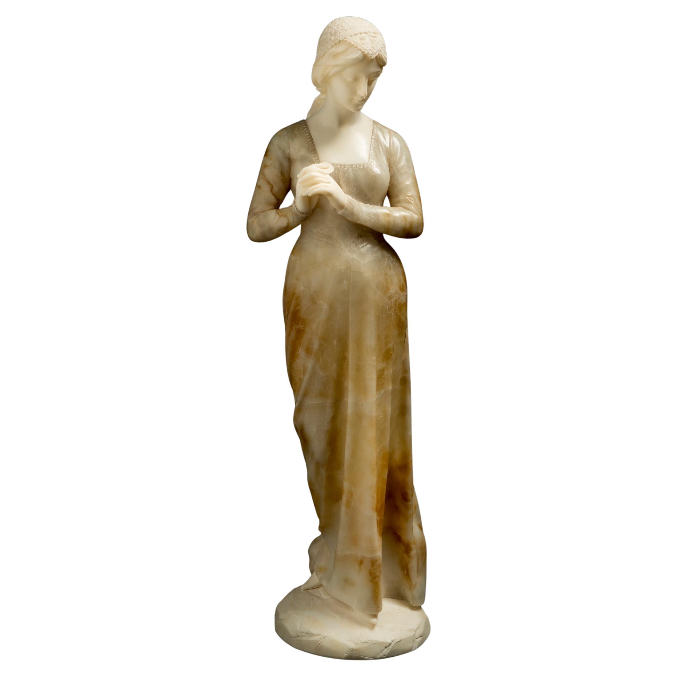 19th Century Italian Belle Époque Alabaster Sculpture by Emilio Fiaschi For Sale