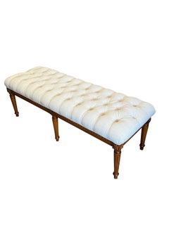 19th Century Italian Bench with Tufted Cushion and Six Legs
