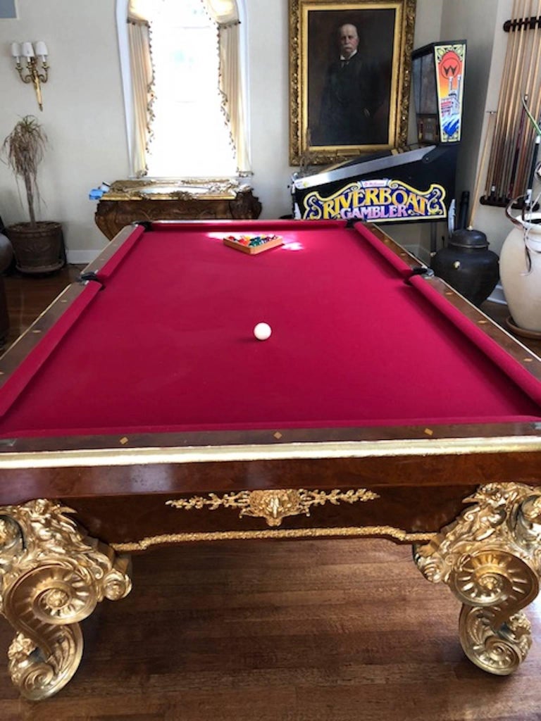 20th Century Italian Billiards Pool Table with Decorative Gilt Bronze