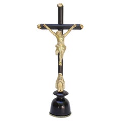 19th Century Italian Black Crucifix with a Pearlescent Gold Figure of Christ