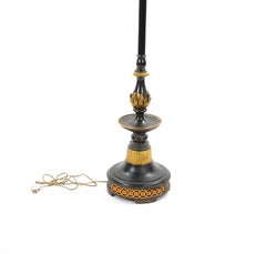 19th Century Italian Black Lacquered Hand-Painted Wood Torchiere Floor Lamp