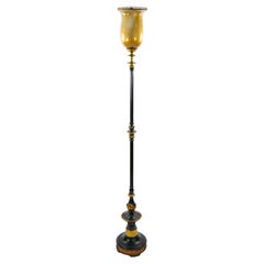 19th Century Italian Black Lacquered Hand-Painted Wood Torchiere Floor Lamp