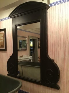 19th Century Italian Black Painted Carved Wood Wall Mirror, 1890s