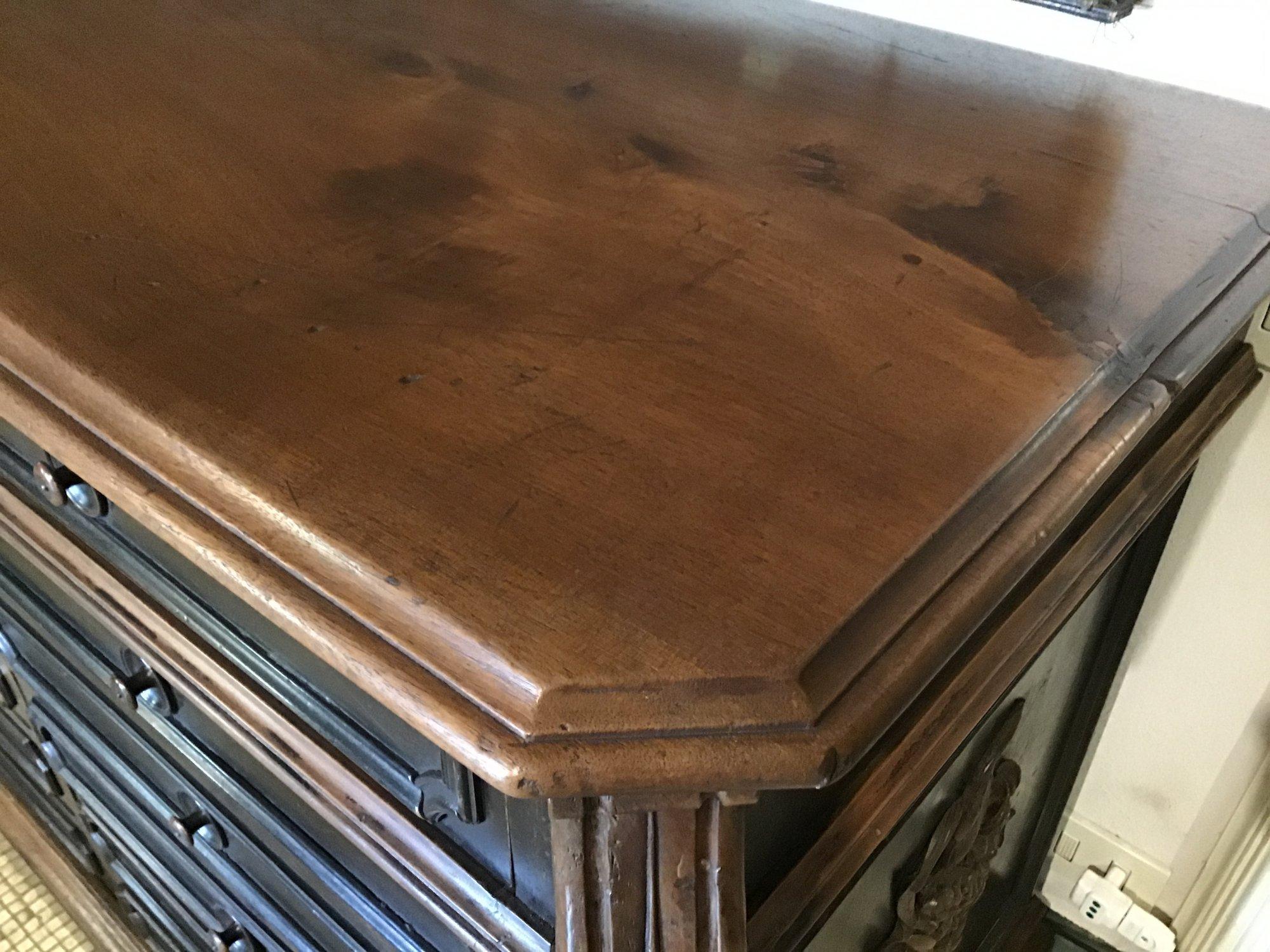19th Century Italian Black Wood Counter with Drawers and Walnut Top, 1890s For Sale 1