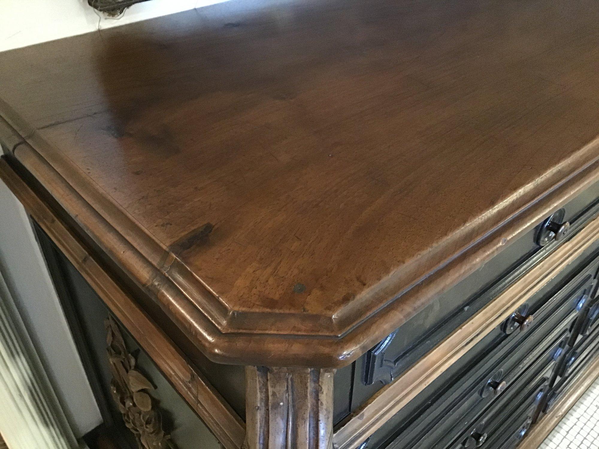 19th Century Italian Black Wood Counter with Drawers and Walnut Top, 1890s For Sale 2