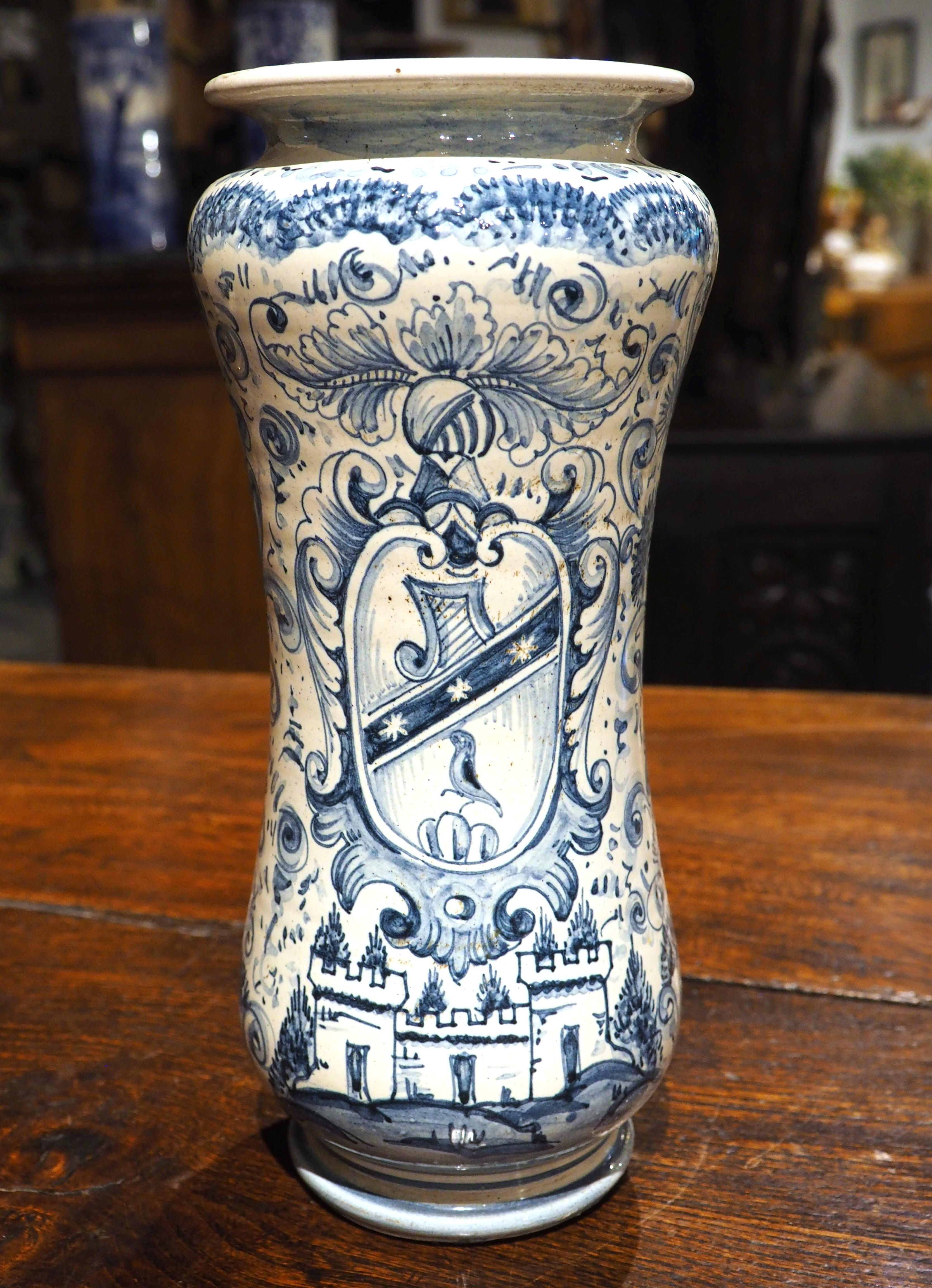 Jarra italiana del siglo XIX con armadura azul y blanca de Albarello