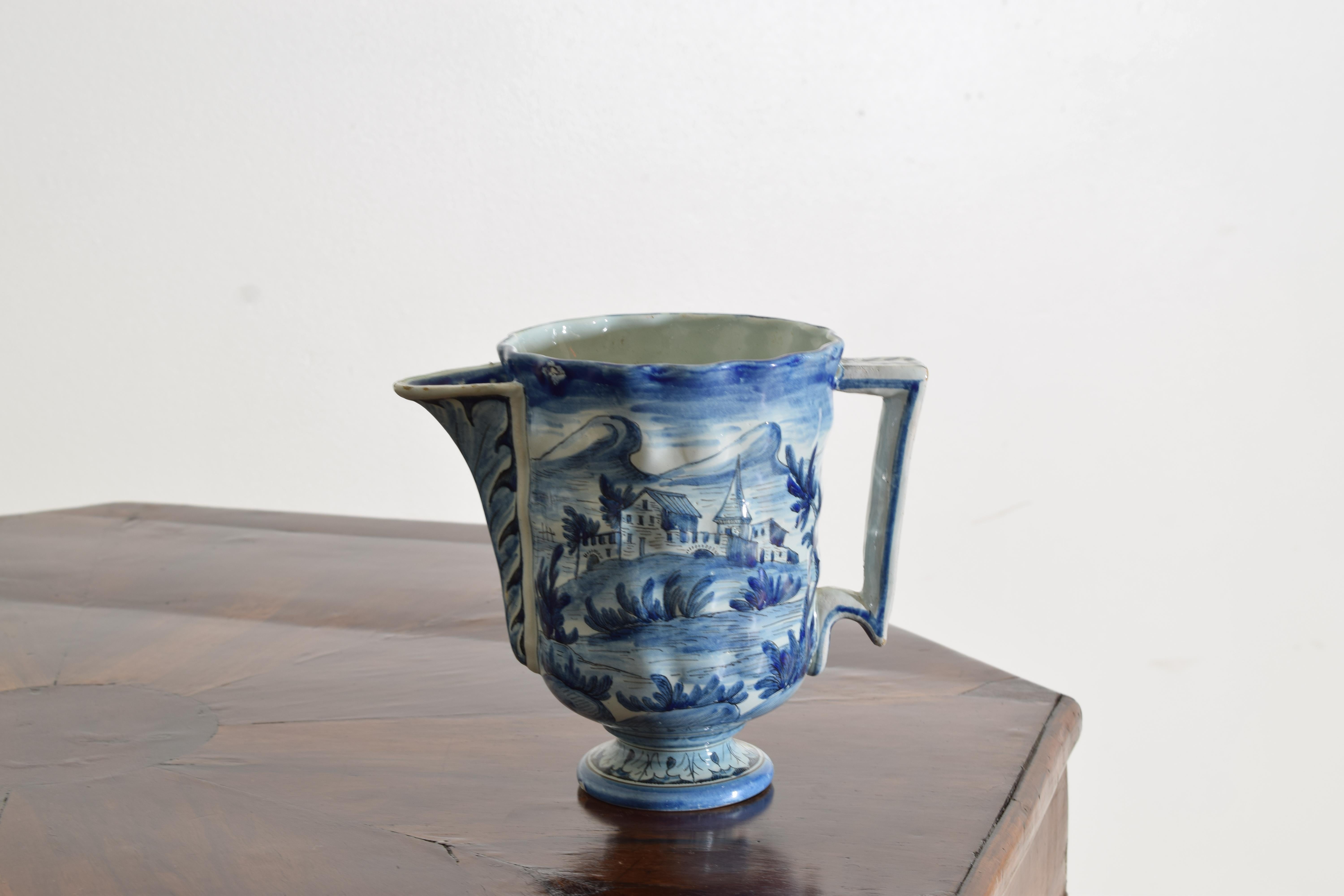 Arts and Crafts 19th Century Italian Blue and White Cantagalli Majolica Pitcher or Vase For Sale
