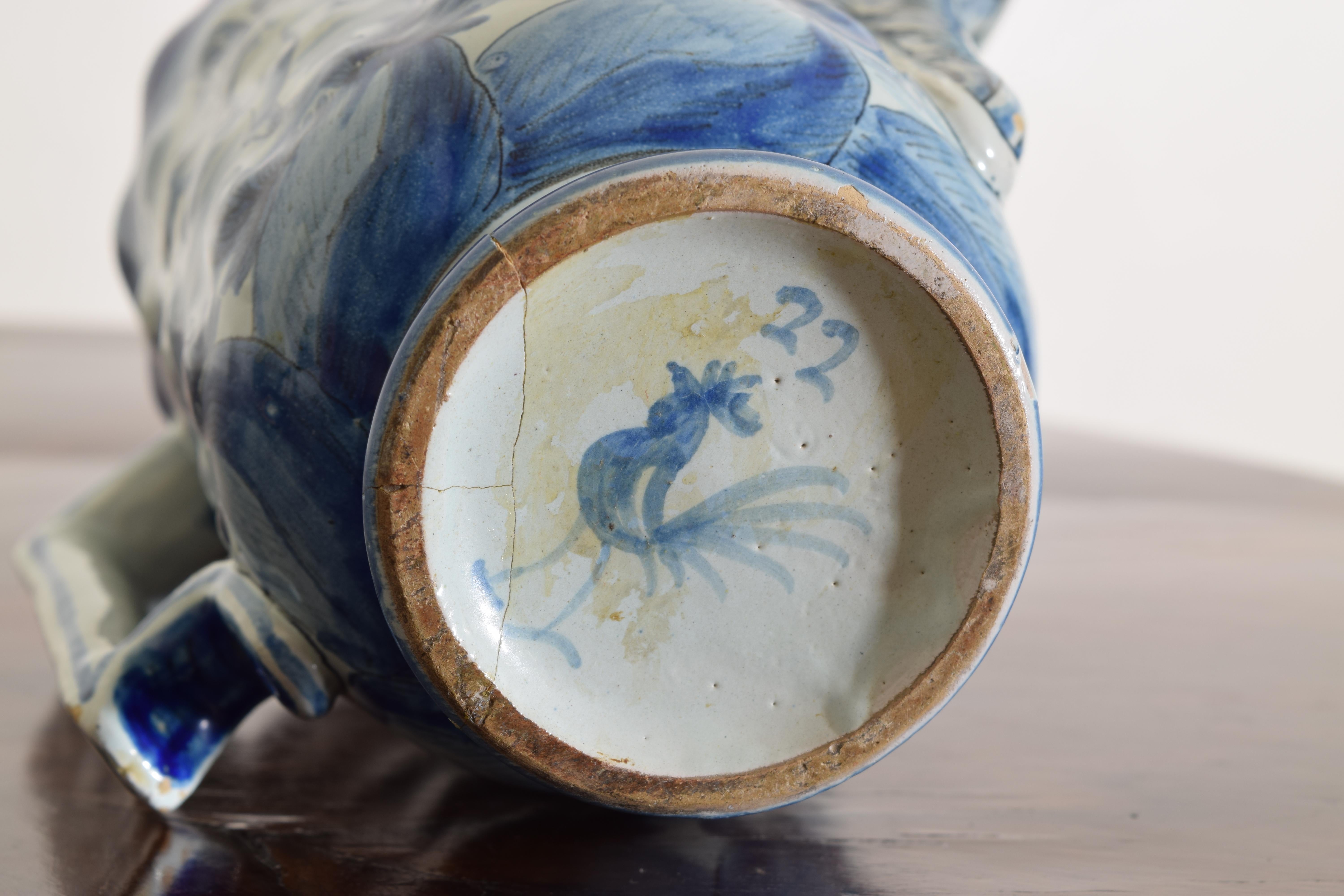 19th Century Italian Blue and White Cantagalli Majolica Pitcher or Vase For Sale 1