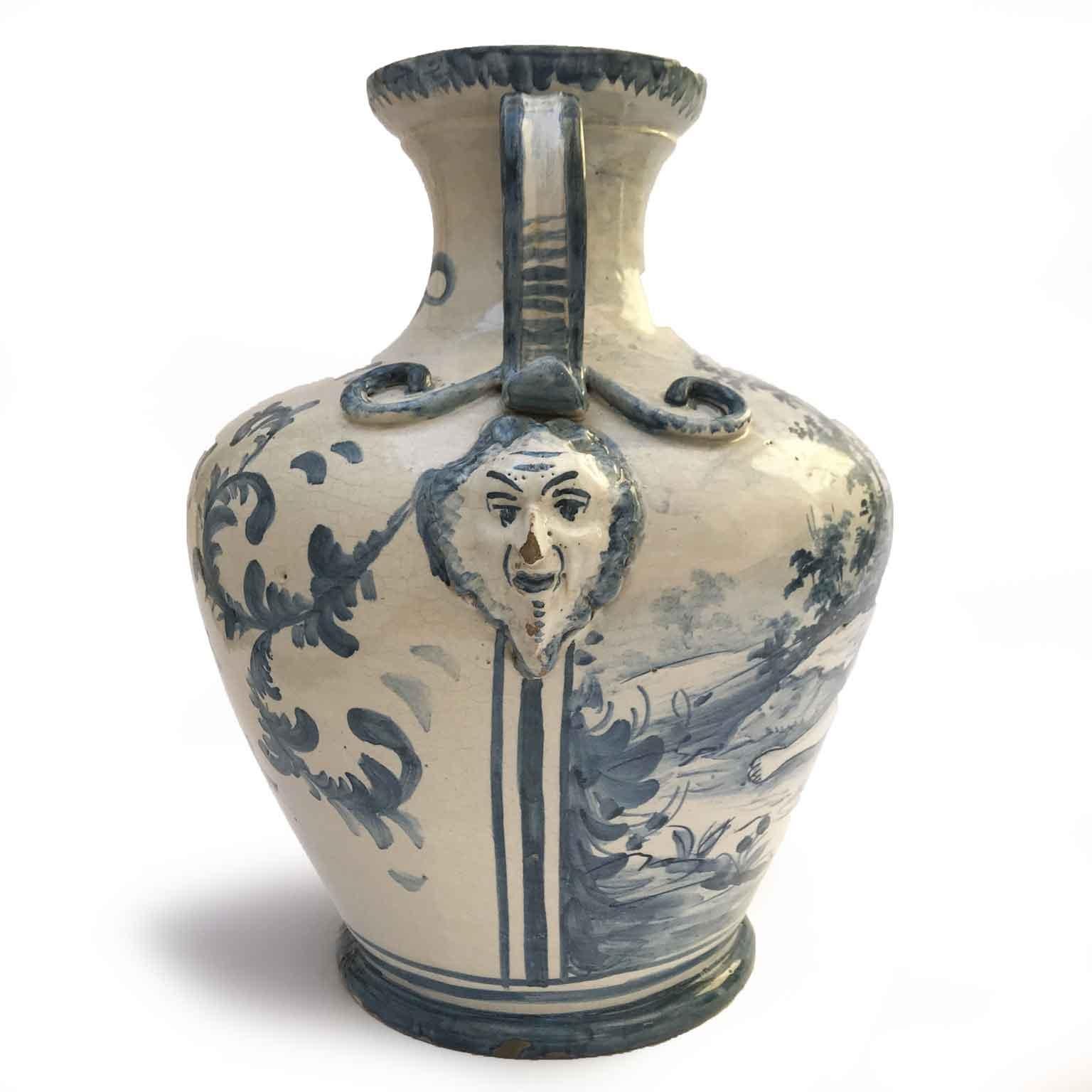 19th Century Italian Blue and White Maiolica Savona Vase  In Good Condition In Milan, IT