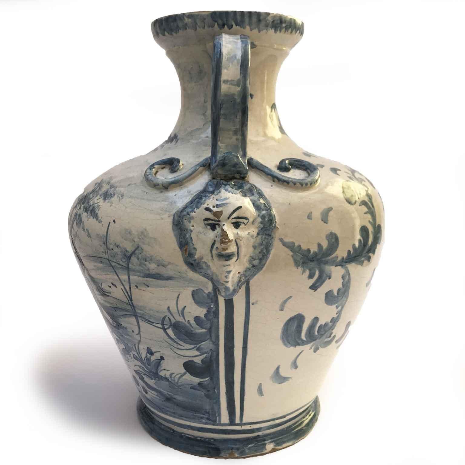 19th Century Italian Blue and White Maiolica Savona Vase  1