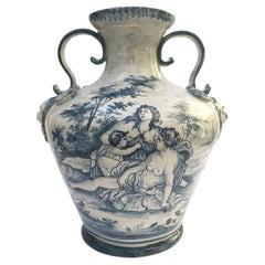 Antique 19th Century Italian Blue and White Maiolica Savona Vase 