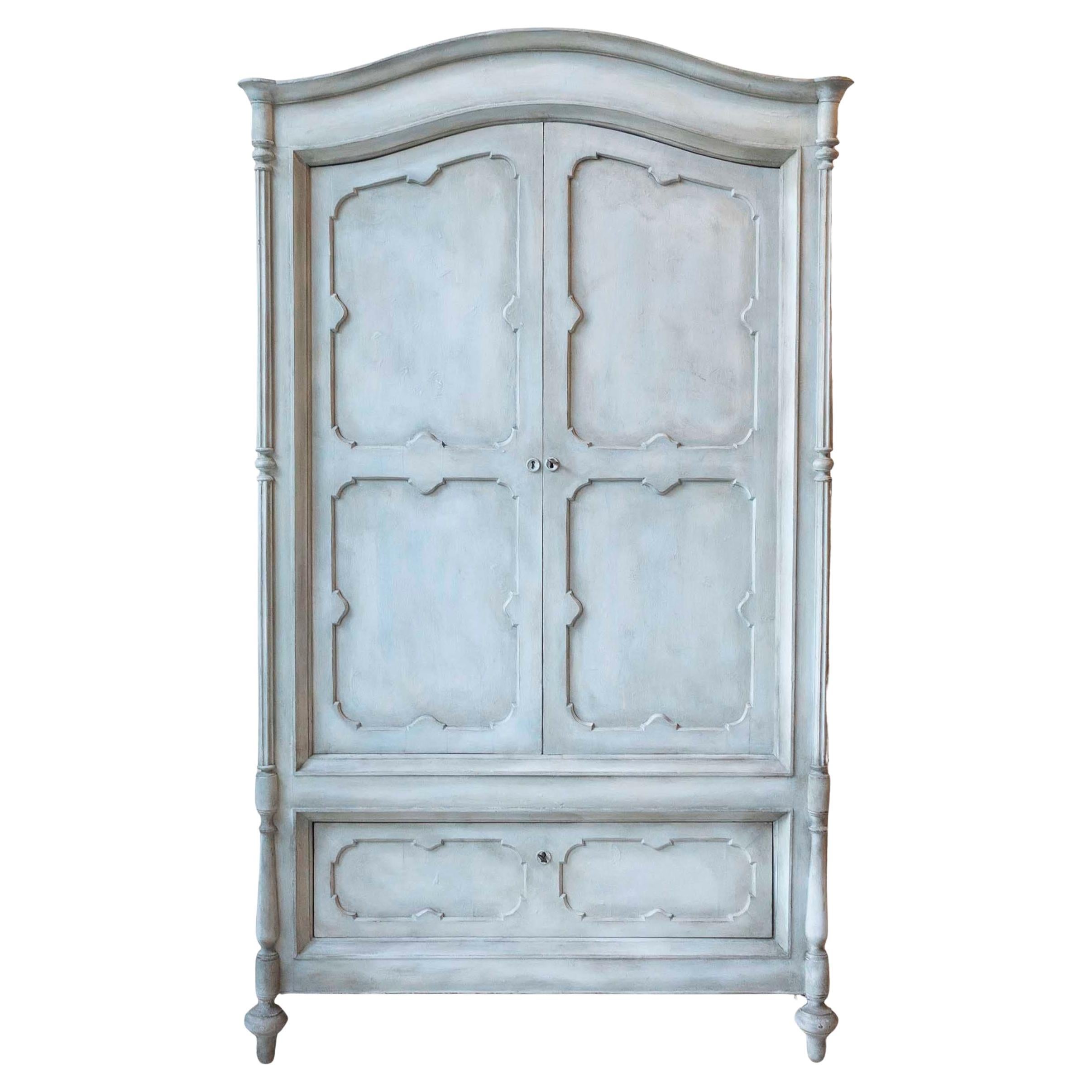 19th Century Italian Blue-Painted Cherrywood Wardrobe with Original Hardware