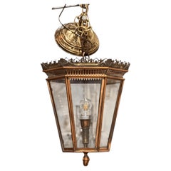 19th Century Italian brass and copper wall lantern with beveled glass panels