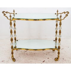 19th Century Italian Brass Frame / Porcelain With Mirrored Glass Bar Cart