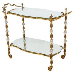 19th Century Italian Brass Frame / Porcelain With Mirrored Glass Bar Cart