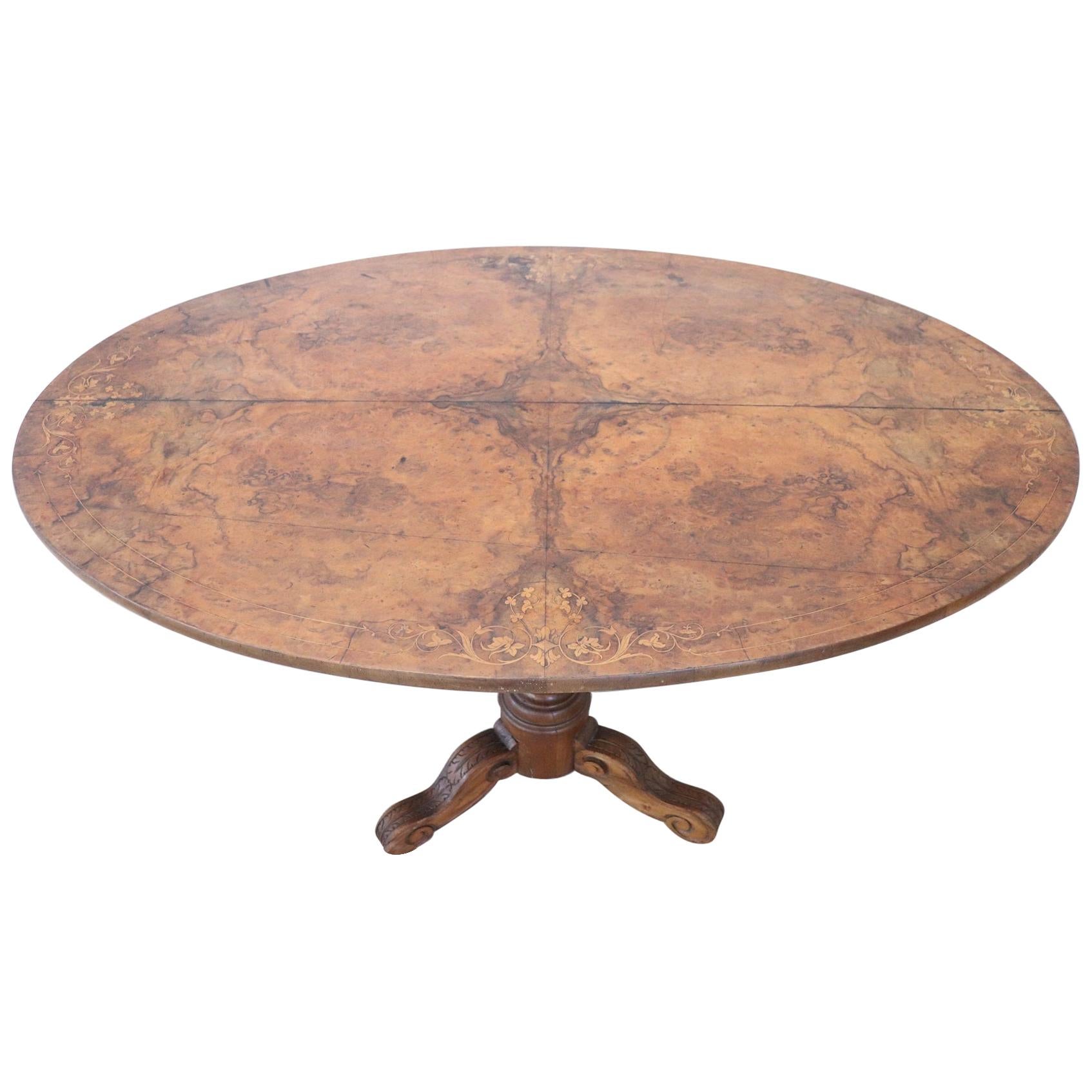 19th Century Italian Briar Root Walnut Inlay Center Table or Pedestal Table