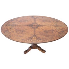 19th Century Italian Briar Root Walnut Inlay Center Table or Pedestal Table