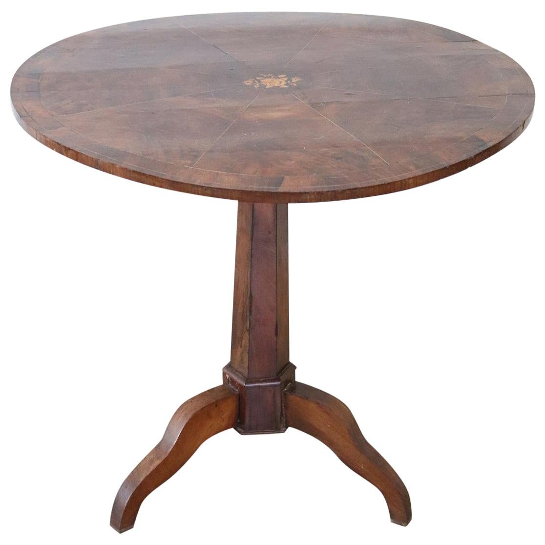 19th Century Italian Briar Root Walnut Inlay Center Table or Pedestal Table
