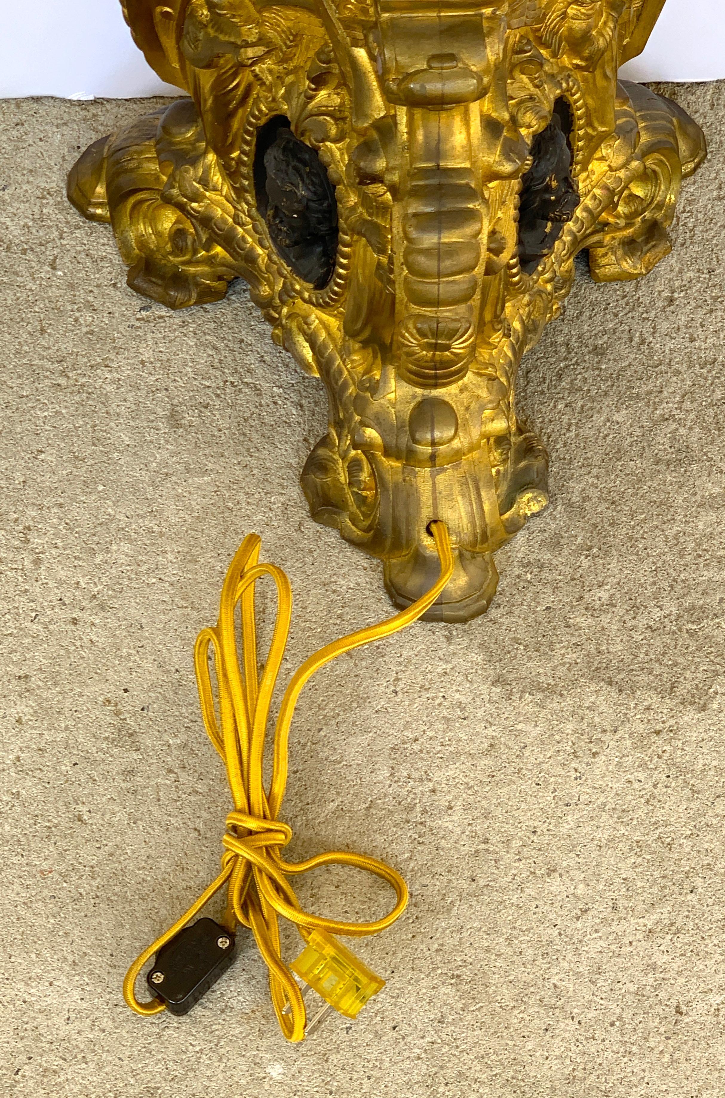 19th Century Italian Bronze Altar Candlestick, Custom Shade, Now Electrified For Sale 12