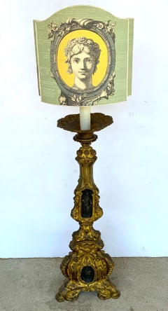 19th Century Italian Bronze Altar Candlestick, Custom Shade, Now Electrified