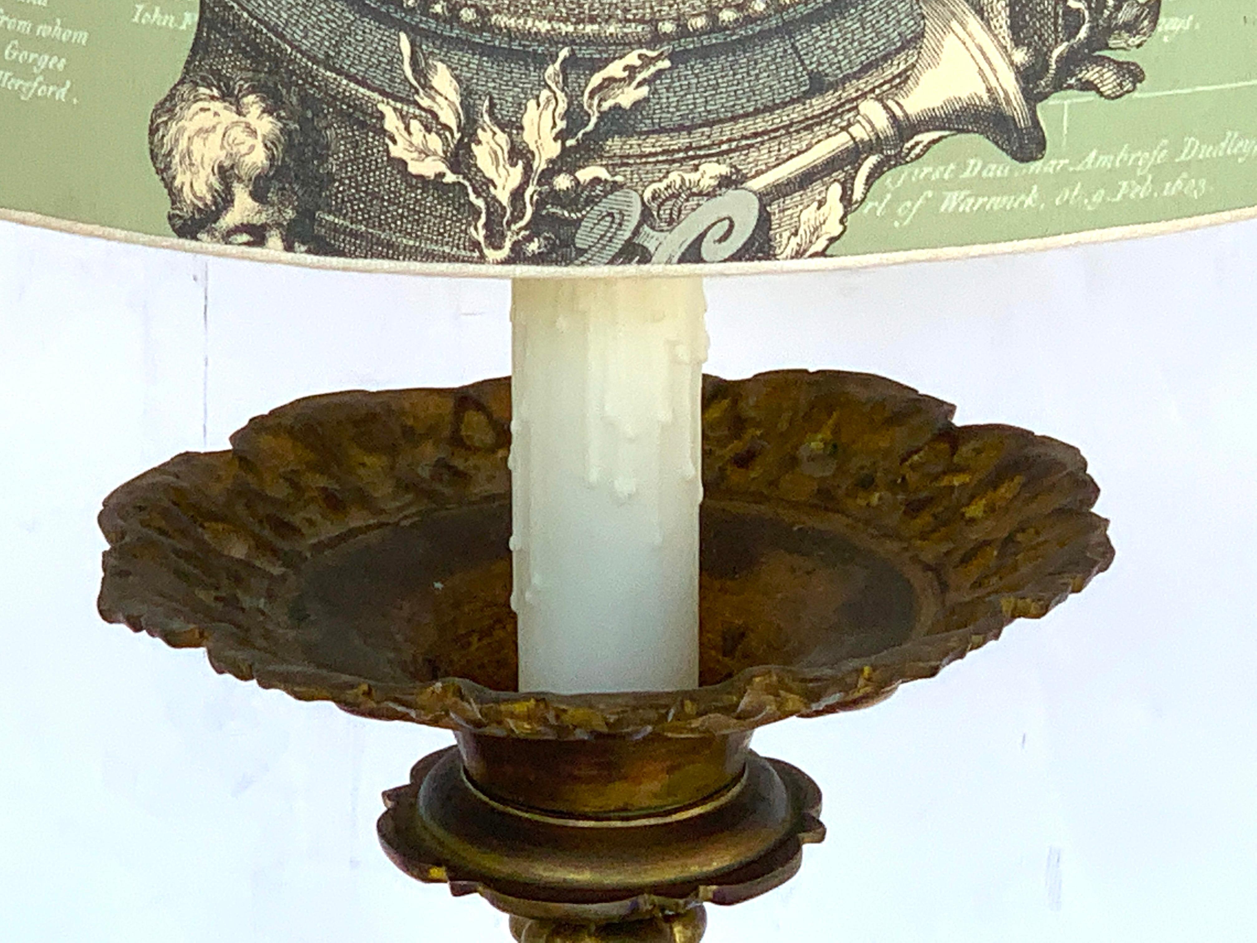 Patinated 19th Century Italian Bronze Altar Candlestick, Custom Shade, Now Electrified For Sale