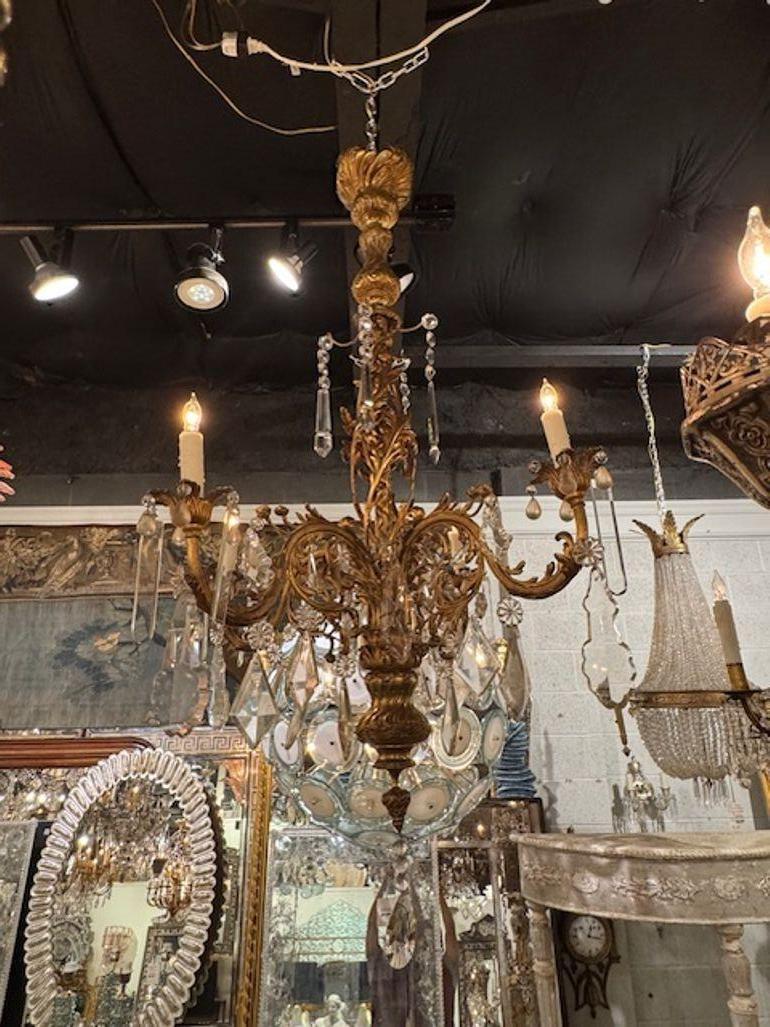Cristallo Lampadario italiano in bronzo e cristallo del XIX secolo in vendita