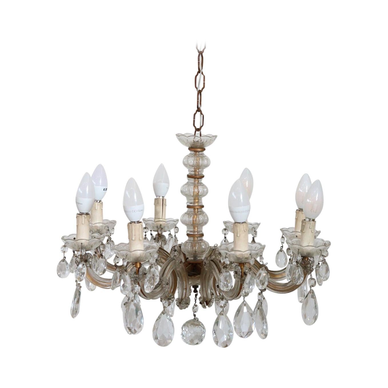19th Century Italian Bronze and Crystals Chandelier For Sale