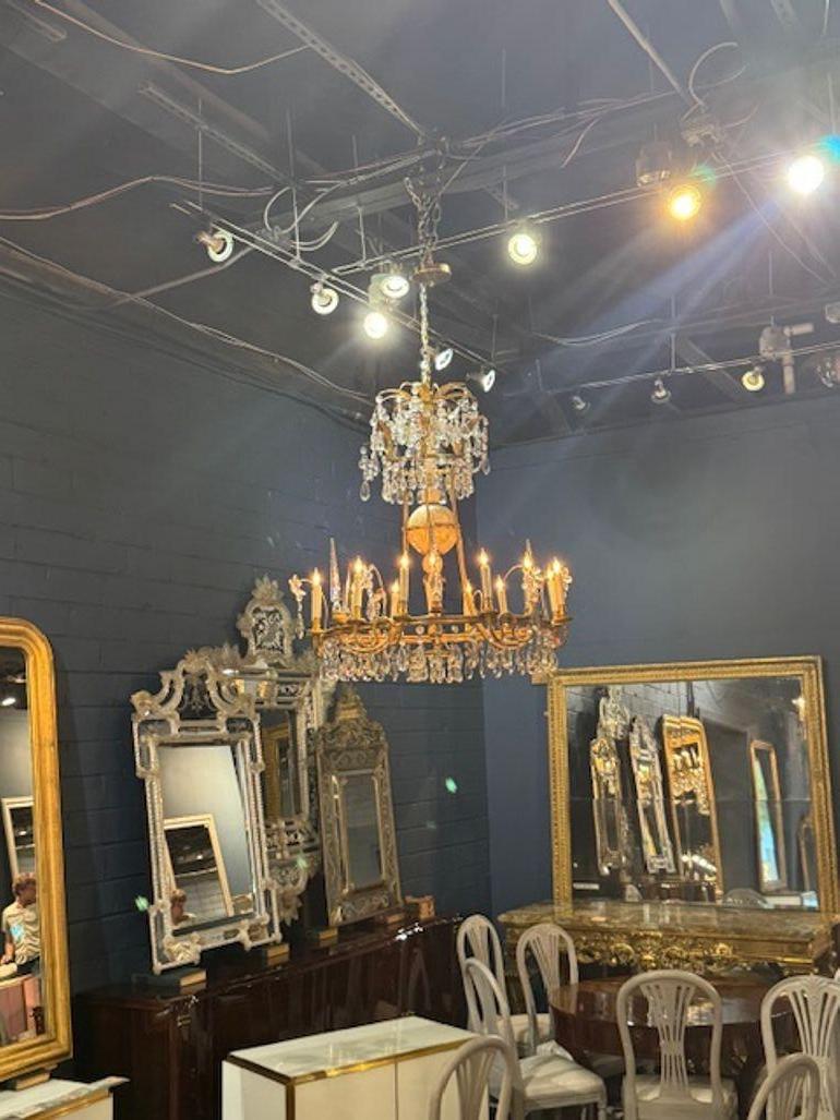 19th Century Italian Bronze, Bone and Crystal Chandelier In Good Condition For Sale In Dallas, TX