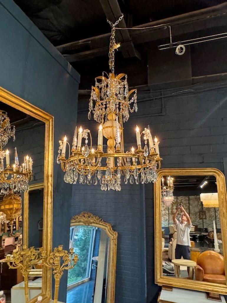 19th Century Italian Bronze, Bone and Crystal Chandelier For Sale 1