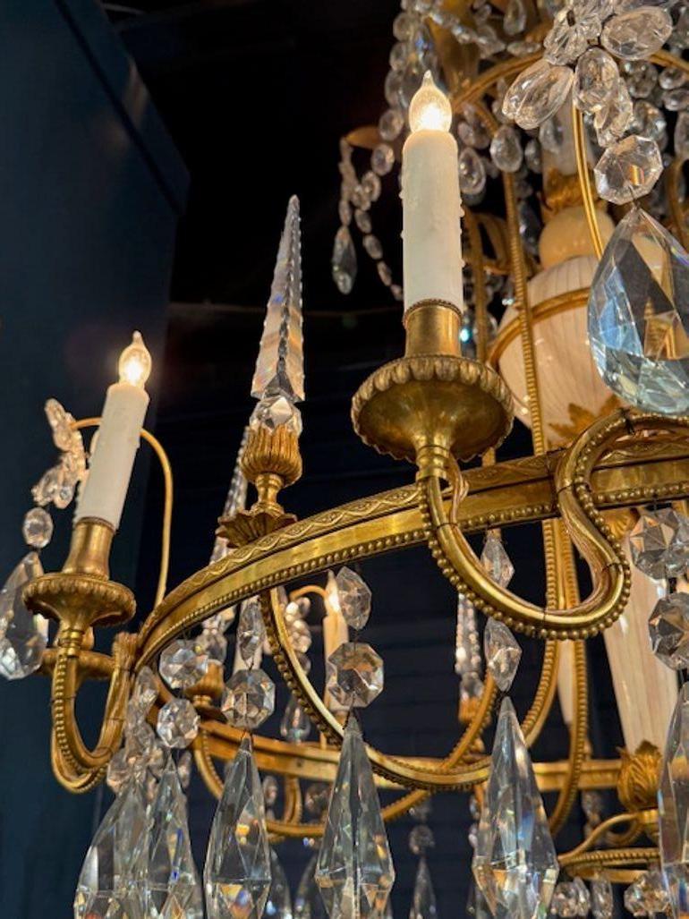 19th Century Italian Bronze, Bone and Crystal Chandelier For Sale 3
