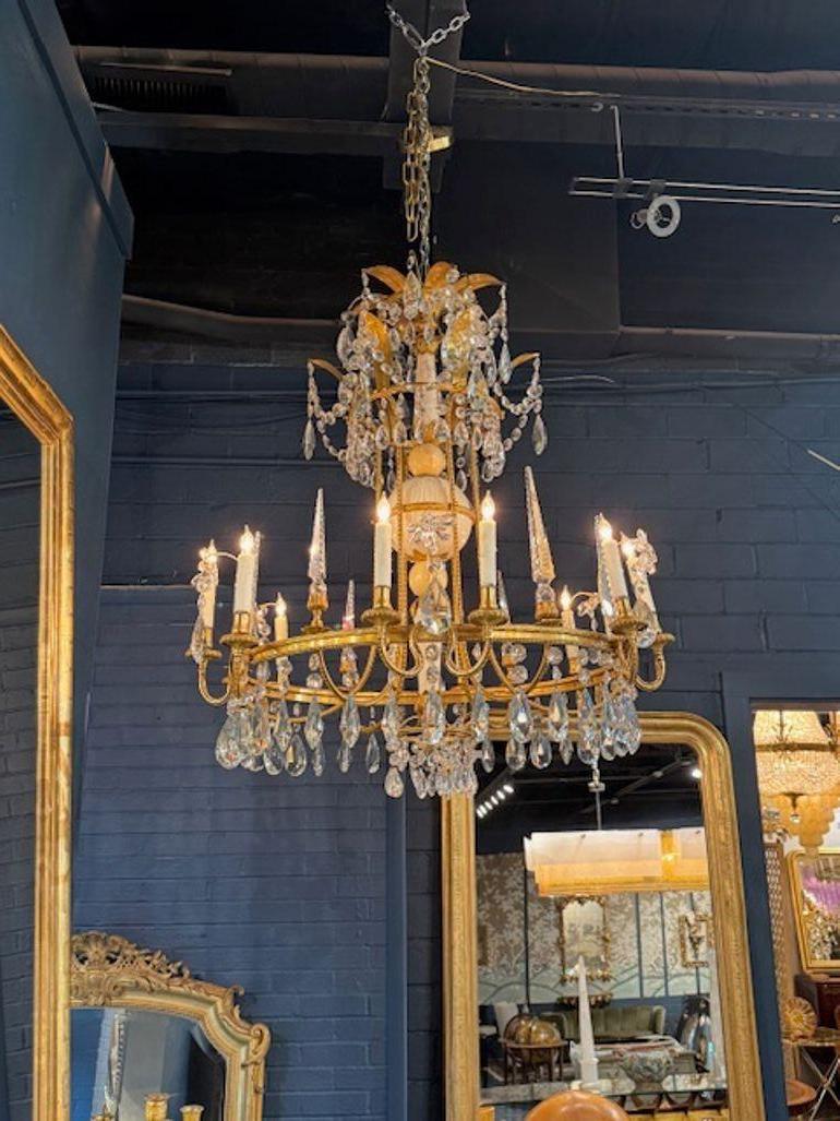19th Century Italian Bronze, Bone and Crystal Chandelier For Sale 4