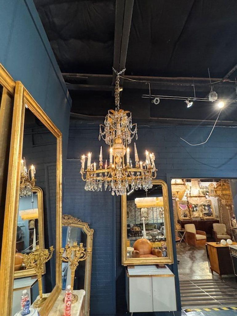 19th Century Italian Bronze, Bone and Crystal Chandelier For Sale 5