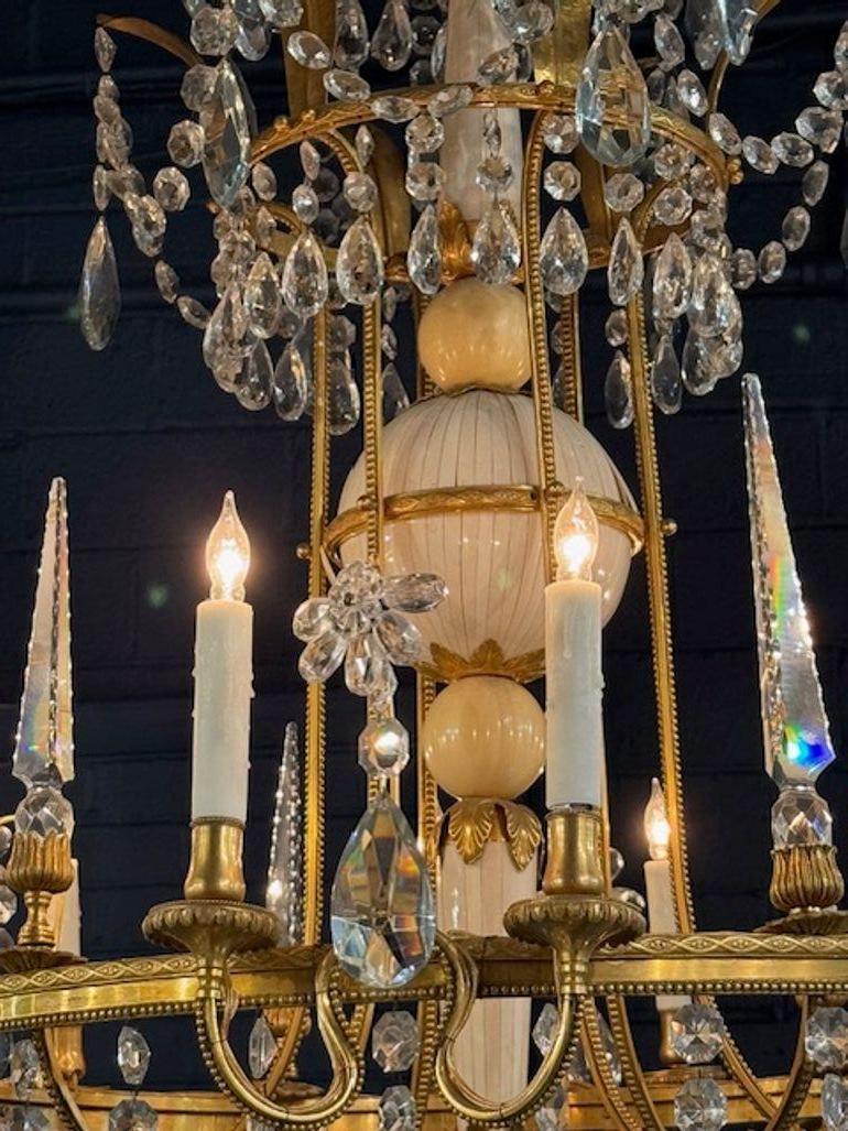 19th Century Italian Bronze, Bone and Crystal Chandelier For Sale 6