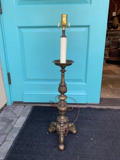 19th Century Italian Bronze Candlestick Lamp