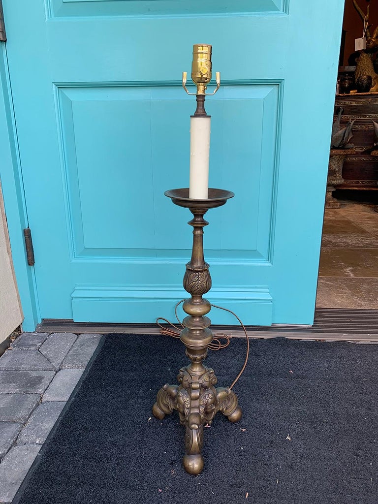 19th century Italian bronze candlestick lamp
Brand new wiring.