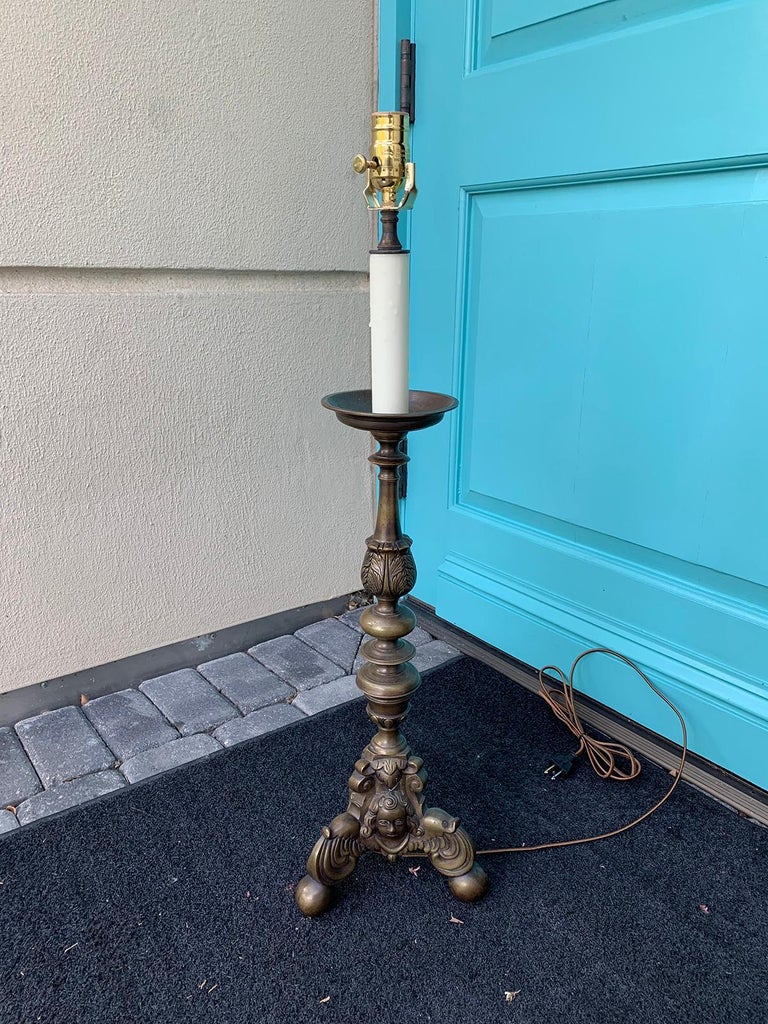 19th Century Italian Bronze Candlestick Lamp In Good Condition For Sale In Atlanta, GA