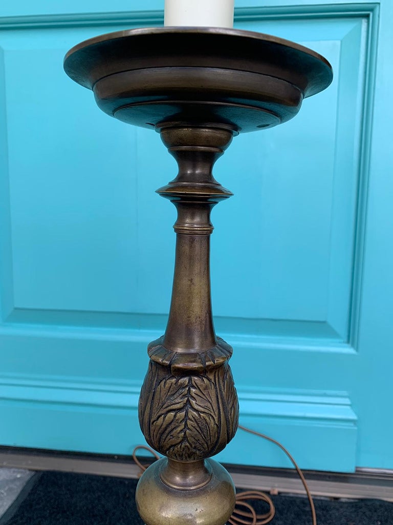 19th Century Italian Bronze Candlestick Lamp For Sale 1