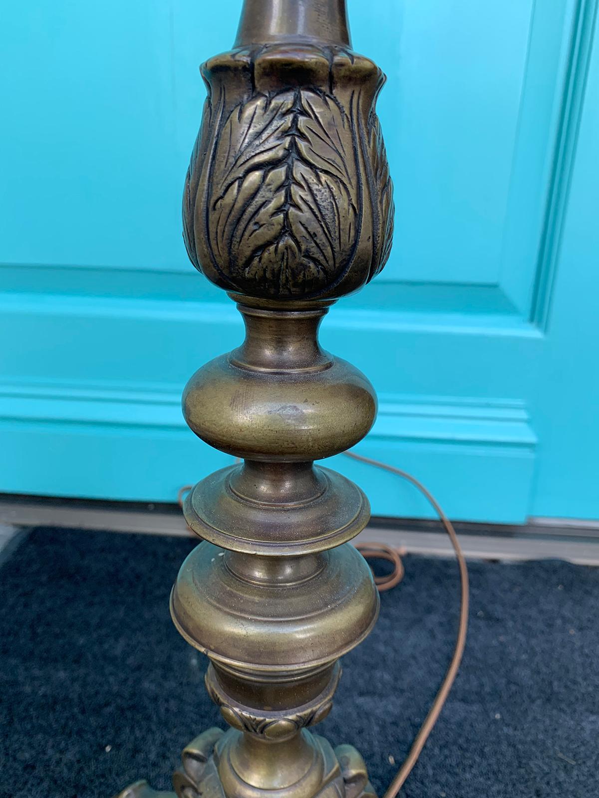 19th Century Italian Bronze Candlestick Lamp For Sale 2