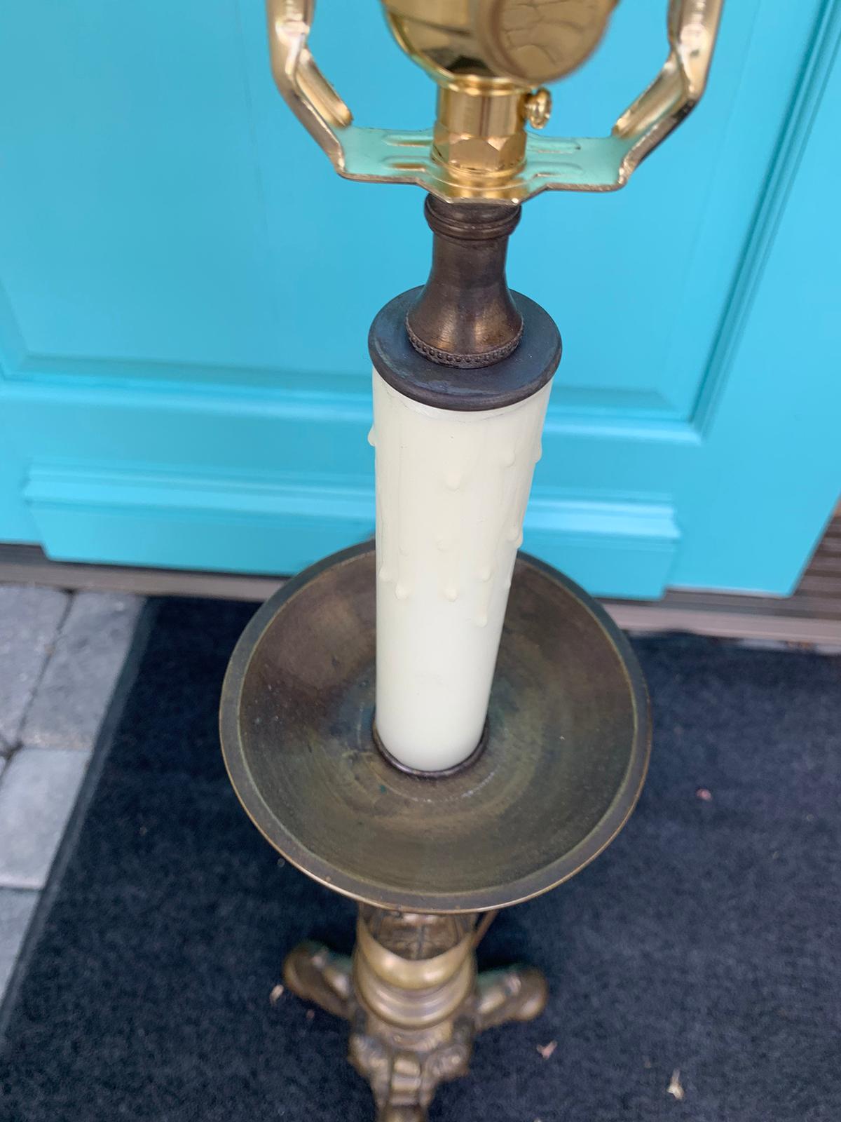 19th Century Italian Bronze Candlestick Lamp For Sale 5