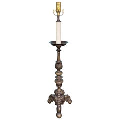 19th Century Italian Bronze Candlestick Lamp