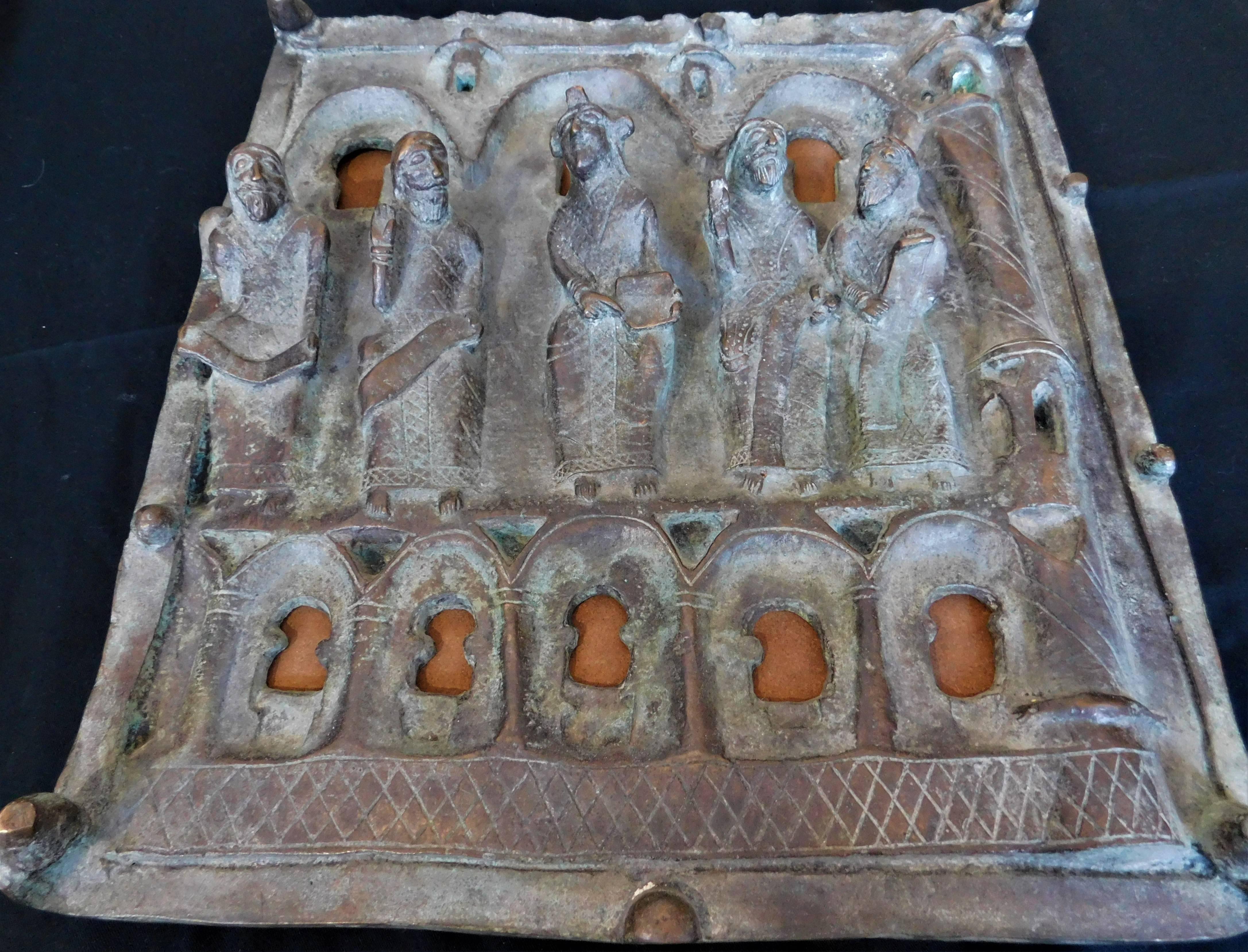 Italienische Bronze-Kirchen-Türtafel aus dem 19. Jahrhundert „Jesus und Diciples“, Ortisei Italien im Angebot 1