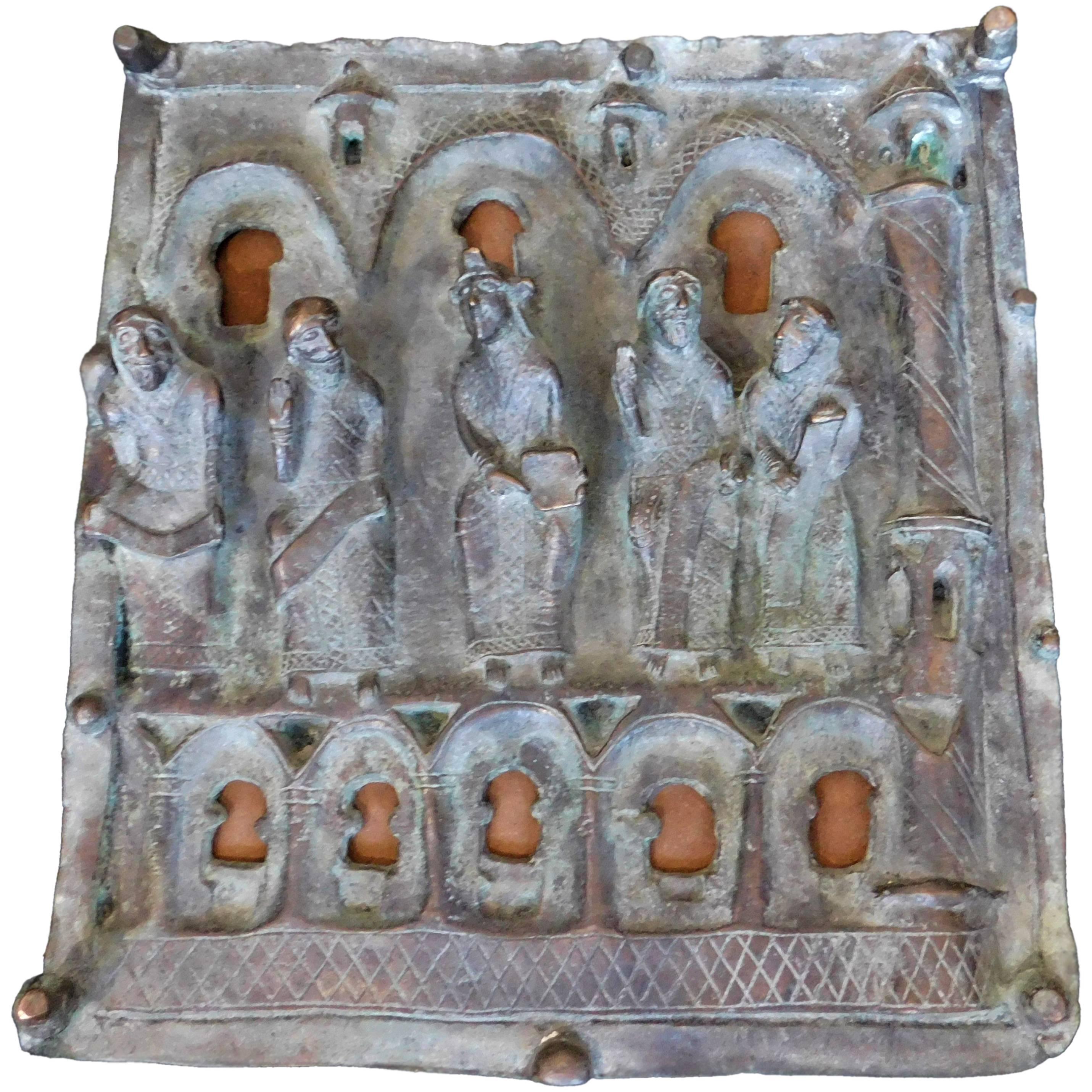 Italienische Bronze-Kirchen-Türtafel aus dem 19. Jahrhundert „Jesus und Diciples“, Ortisei Italien