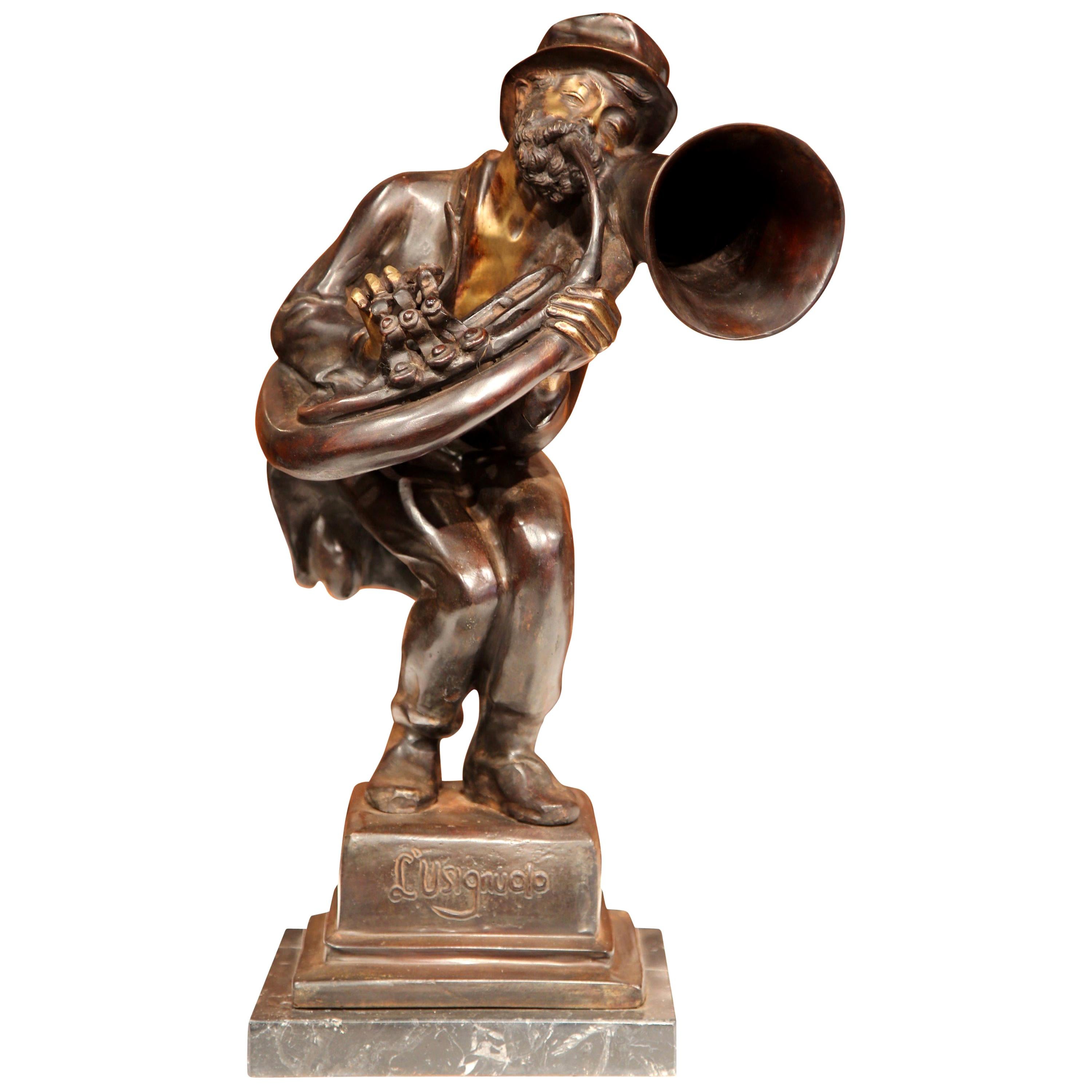 19th Century Italian Bronze Jazz Player Sculpture "L'usignuolo" Signed A. D’Orsi